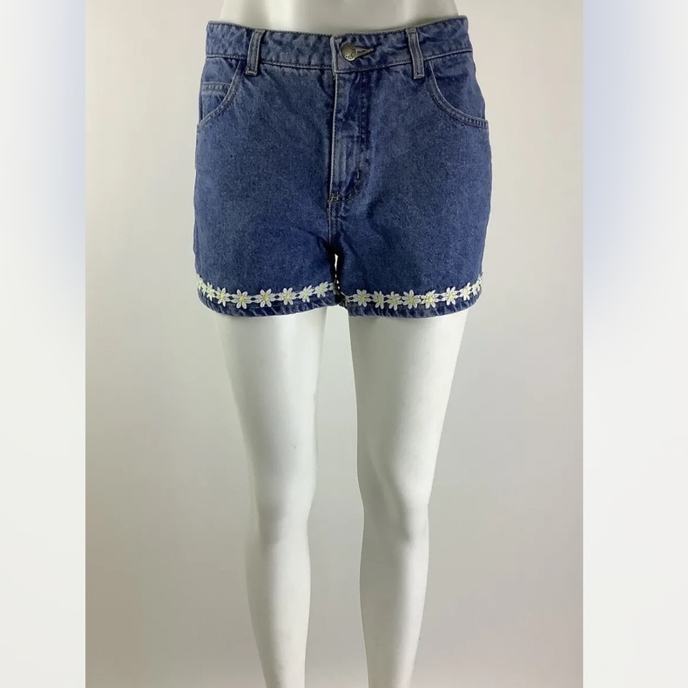 Vintage Y2K Paris Blues Sz 11 Junior 8 Women Daisy Embroidered Denim Shorts